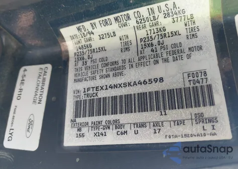 1995 Ford F150 из США, поврежденный, VIN 1FTEX14NXSKA46598